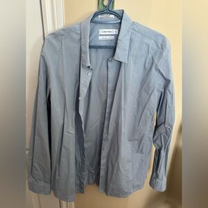Calvin Klein Light Blue and White Pinstripe Slim Fit Shirt